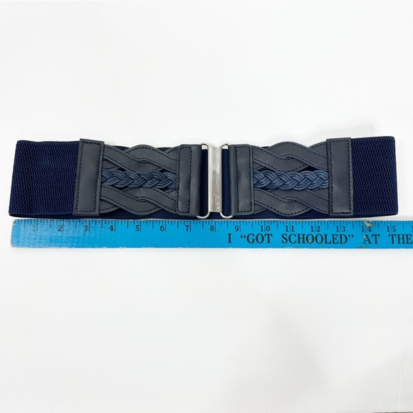 2/$30 NEW Elastic Wide Waist Belt Braided Navy Blue - Picture 11 of 12
